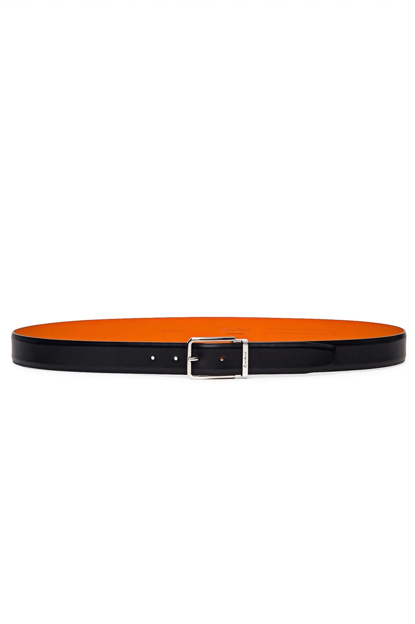 Santoni Adjustable Antiqued Leather Belt Zwart