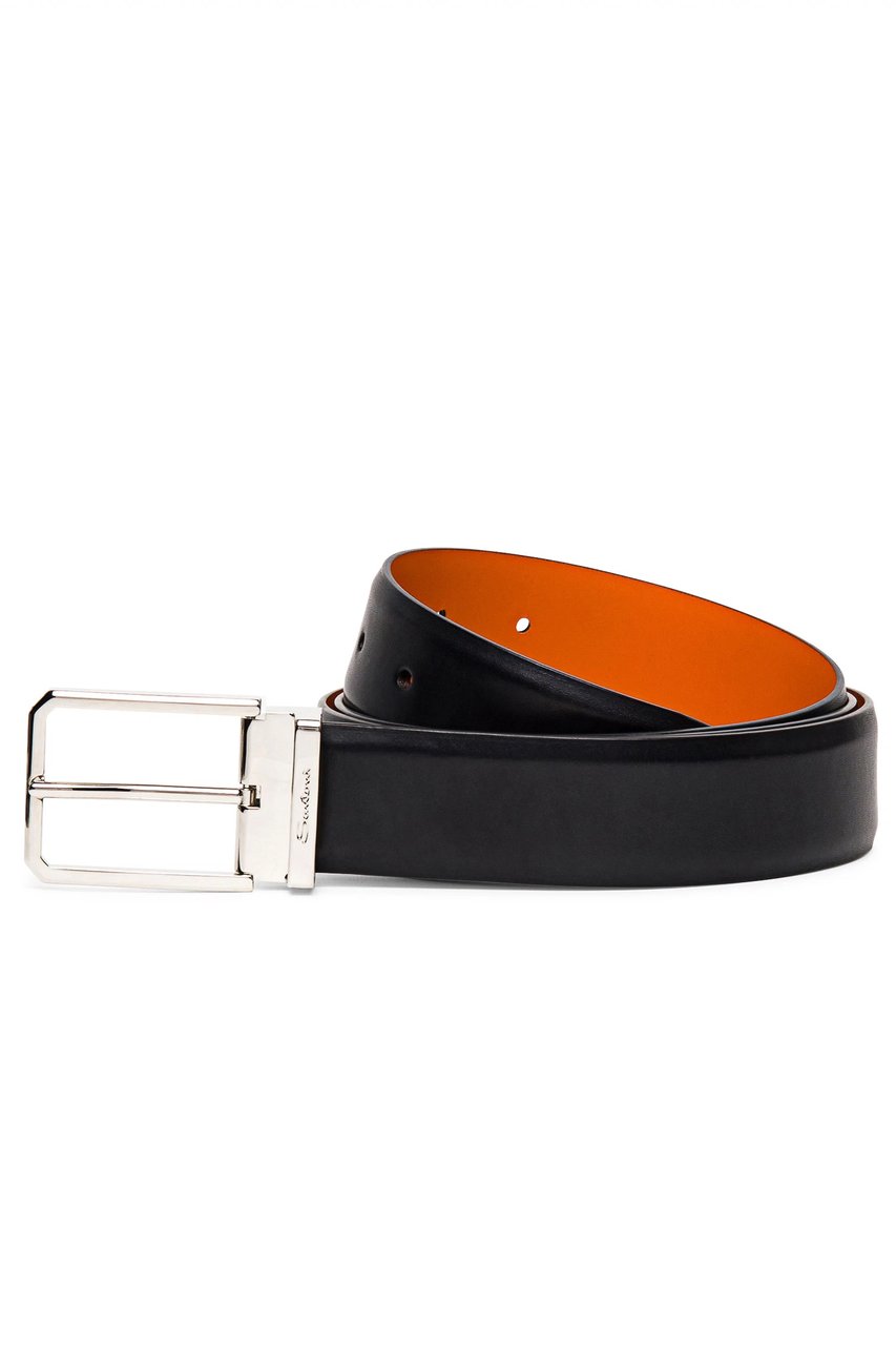 Santoni Adjustable Antiqued Leather Belt Zwart