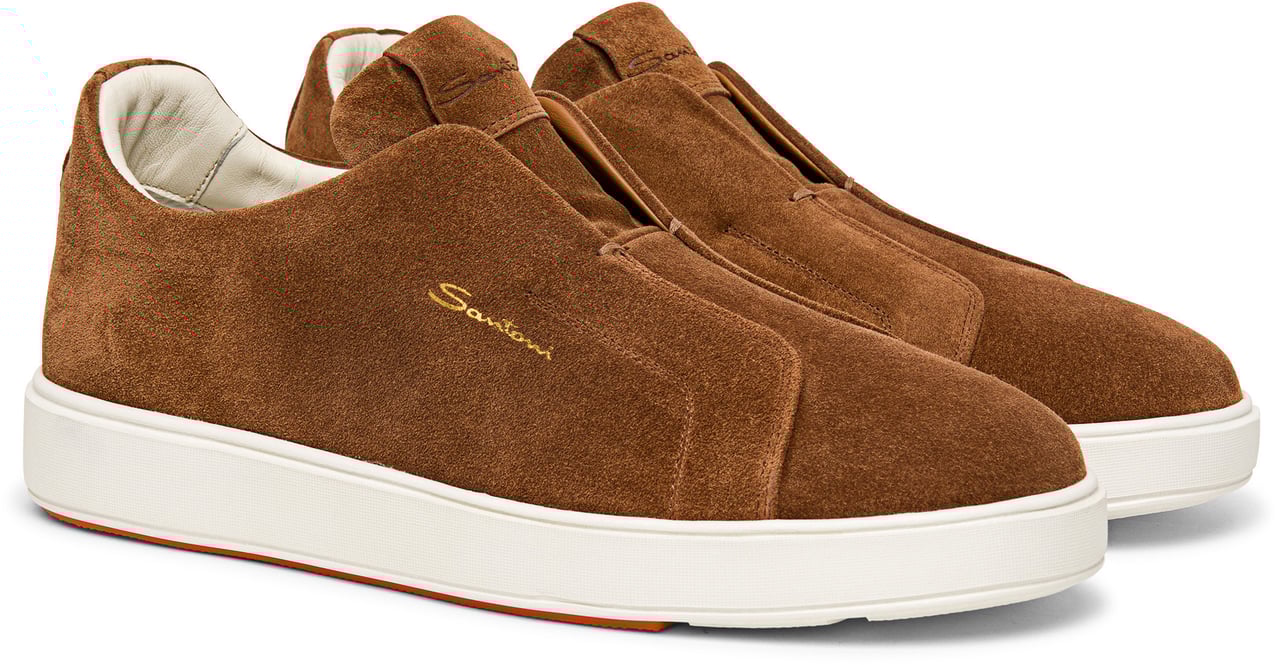 Santoni Men's suede slipon sneaker Wit