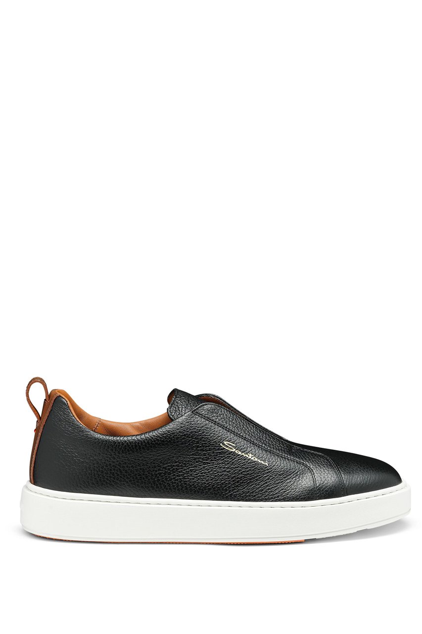 Santoni Pebbled Leather Slip-On Sneakers Wit