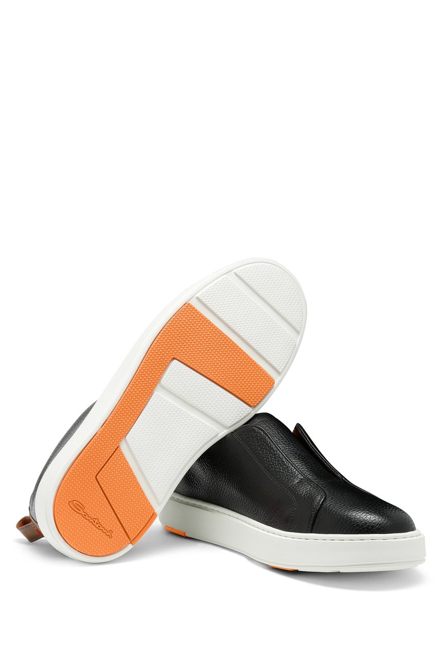Santoni Pebbled Leather Slip-On Sneakers Wit