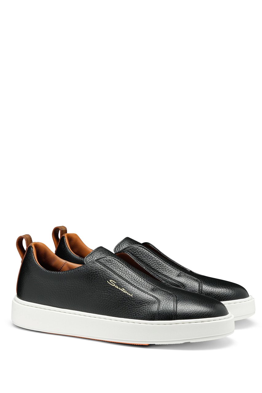 Santoni Pebbled Leather Slip-On Sneakers Wit