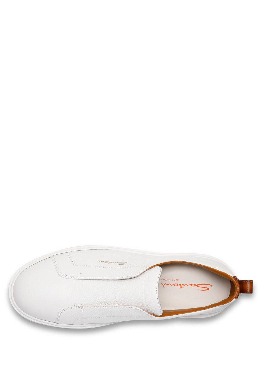 Santoni White Pebbled Leather Slip-On Sneakers Wit