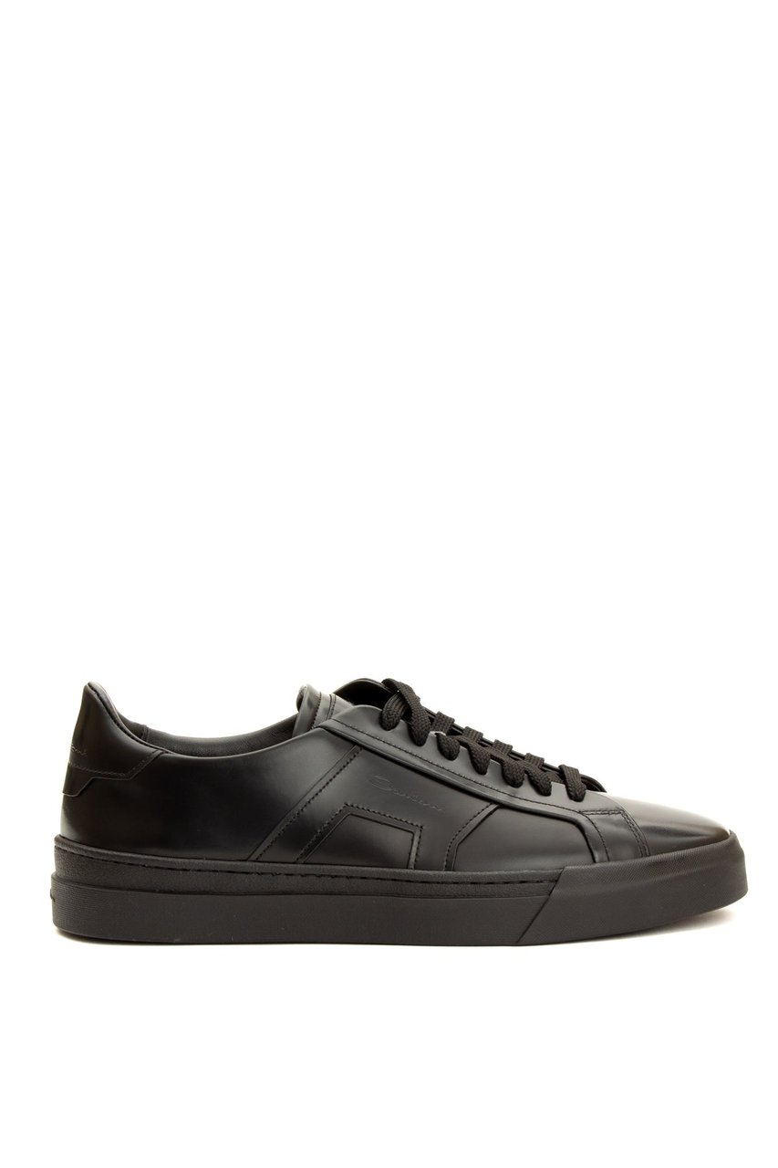 Santoni Double-Buckle Brushed Calf Leather Sneakers Zwart