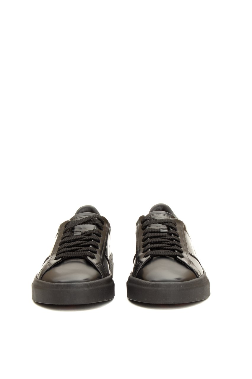 Santoni Double-Buckle Brushed Calf Leather Sneakers Zwart