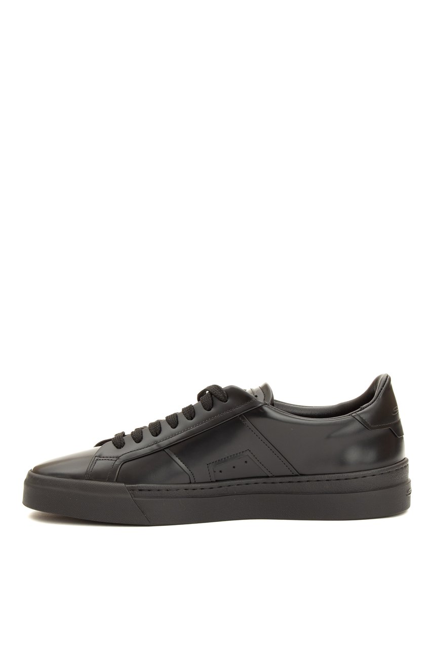 Santoni Double-Buckle Brushed Calf Leather Sneakers Zwart