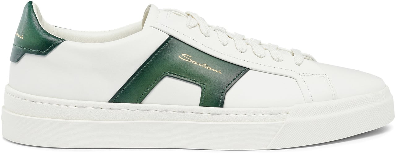 Santoni Men’s leather double buckle sneaker Wit