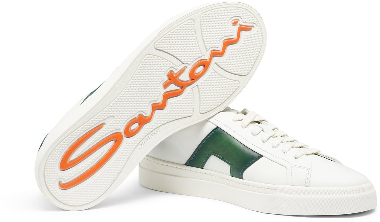 Santoni Men’s leather double buckle sneaker Wit