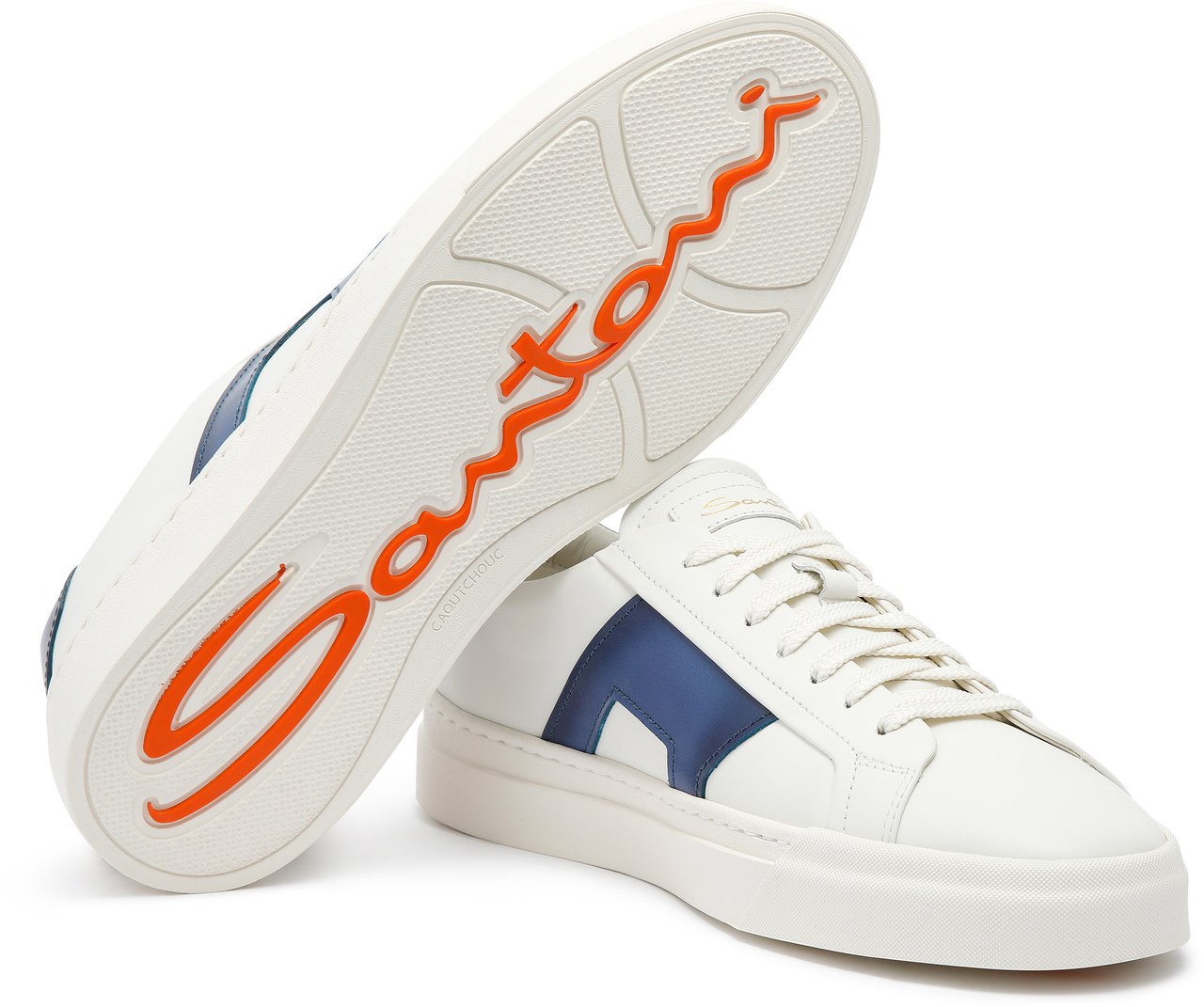 Santoni Men’s leather double buckle sneaker Wit