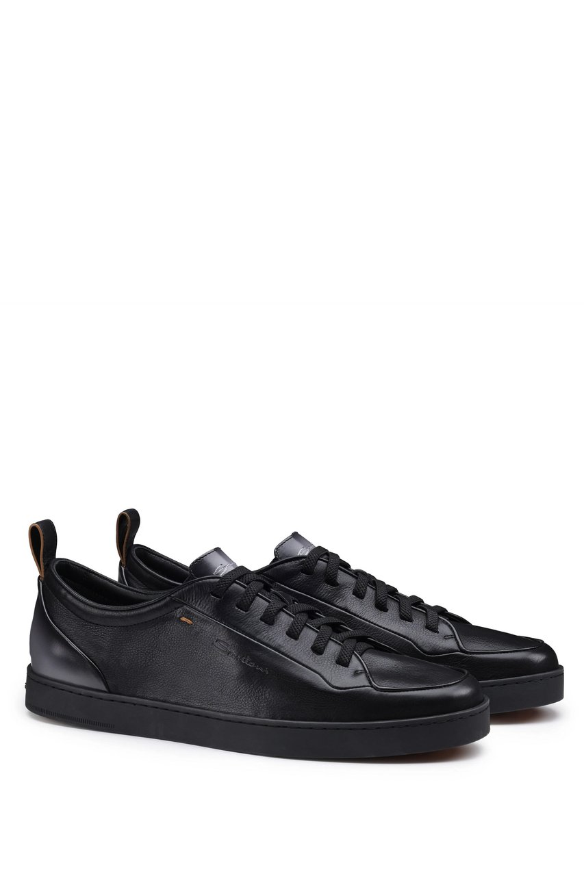 Santoni Lieve Smooth Leather Sneakers Zwart