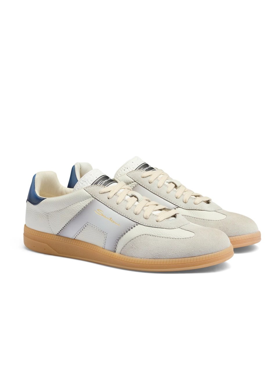 Santoni Low-Profile Leather Sneakers With Suede Reinforcements Wit