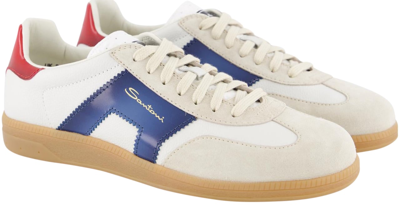 Santoni Heren DBS Olympic Sneaker Wit/Blauw Wit