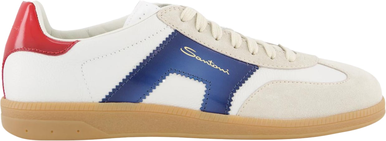 Santoni Heren DBS Olympic Sneaker Wit/Blauw Wit