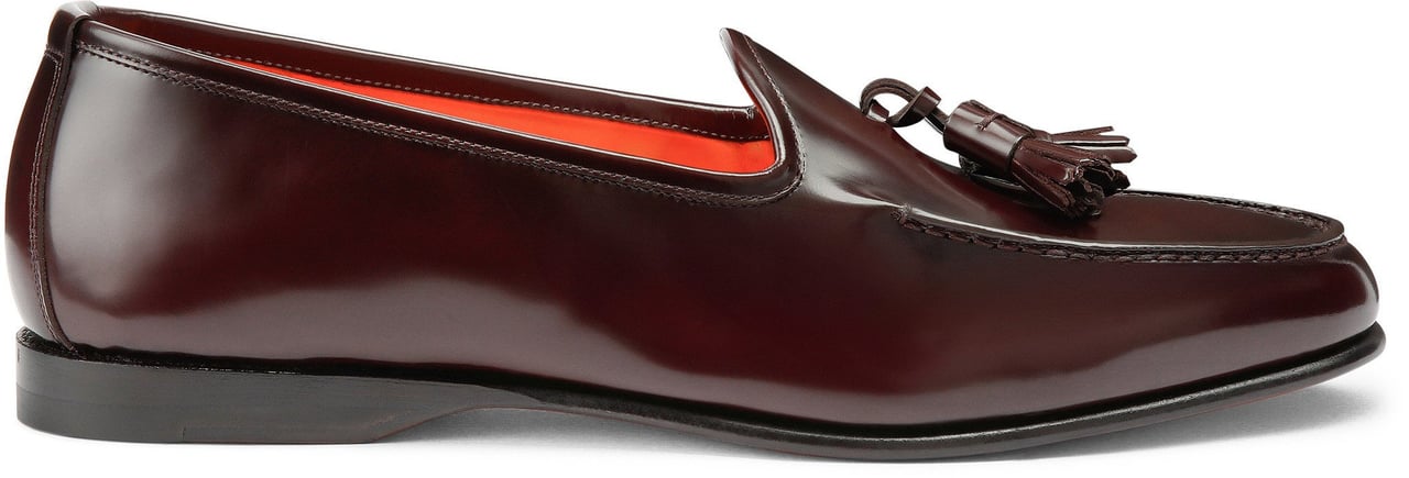 Santoni Men’s burgundy shiny leather Andrea tassel loafer Wit