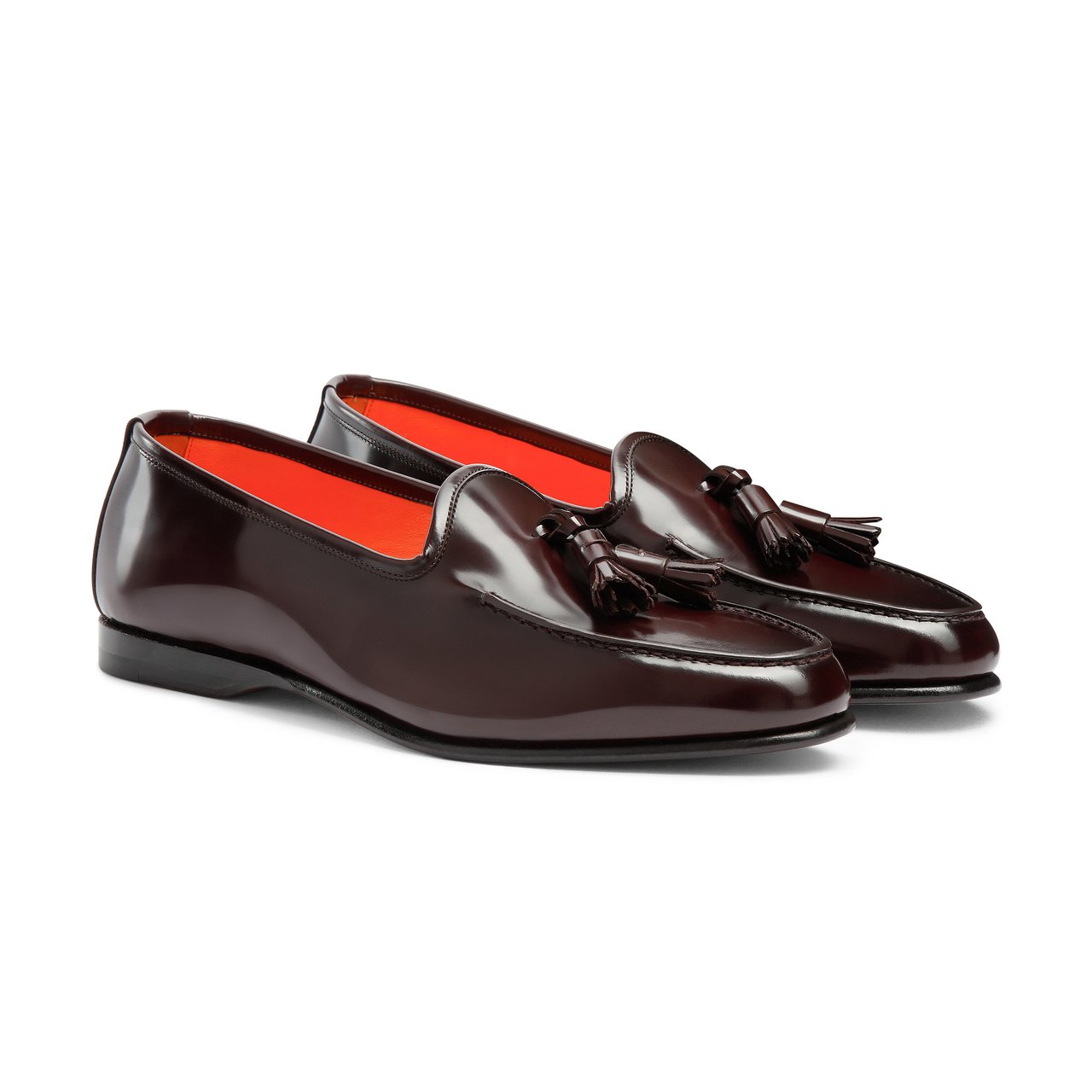Santoni Men’s burgundy shiny leather Andrea tassel loafer Wit