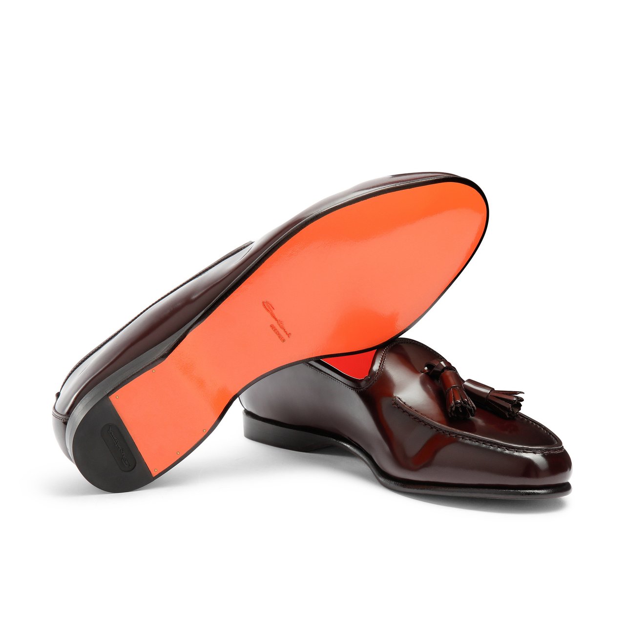 Santoni Men’s burgundy shiny leather Andrea tassel loafer Wit