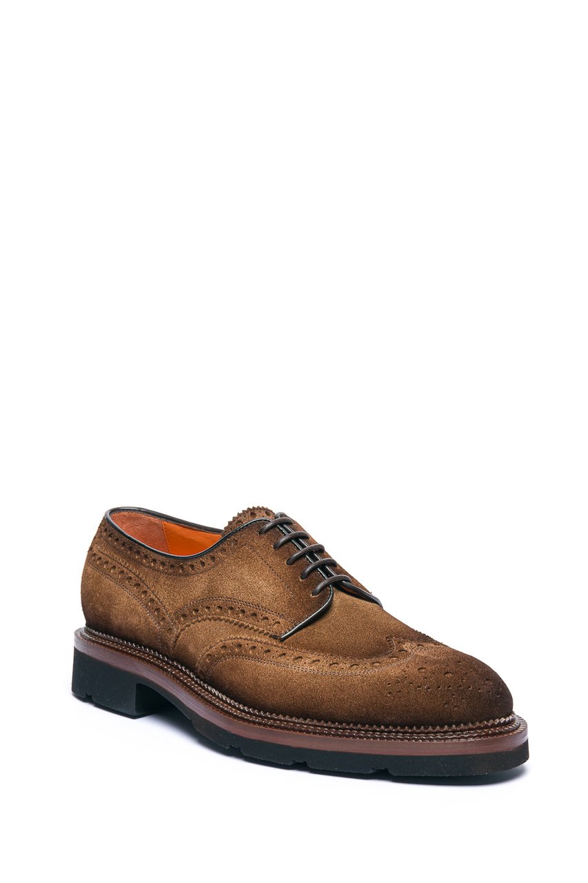 Santoni Derby Lace-Up Suede Shoes Grijs