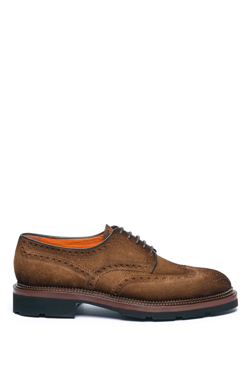 Santoni Derby Lace-Up Suede Shoes Grijs