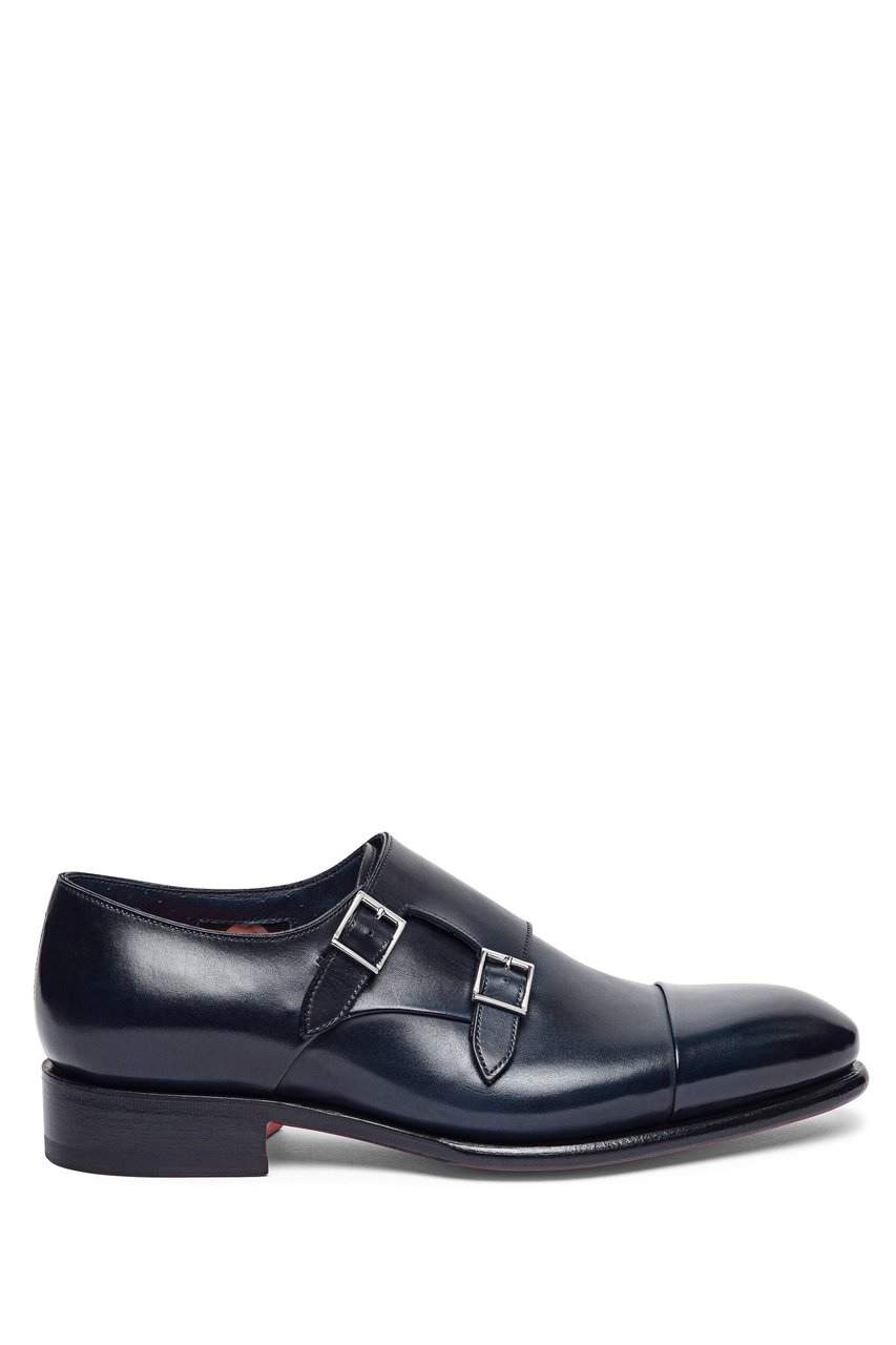 Santoni Double-Buckle Goodyear Hand-Antiqued Shoes Zwart