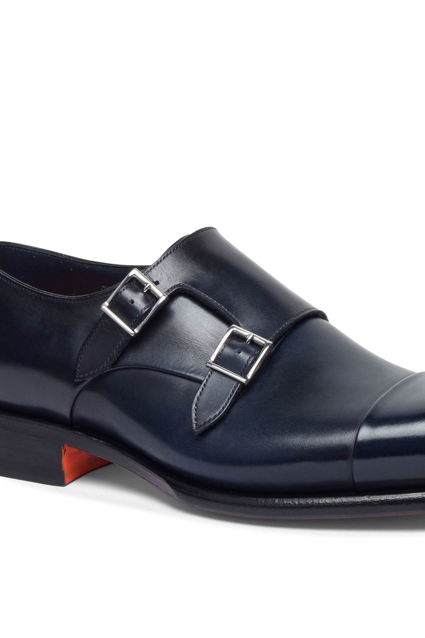 Santoni Double-Buckle Goodyear Hand-Antiqued Shoes Zwart