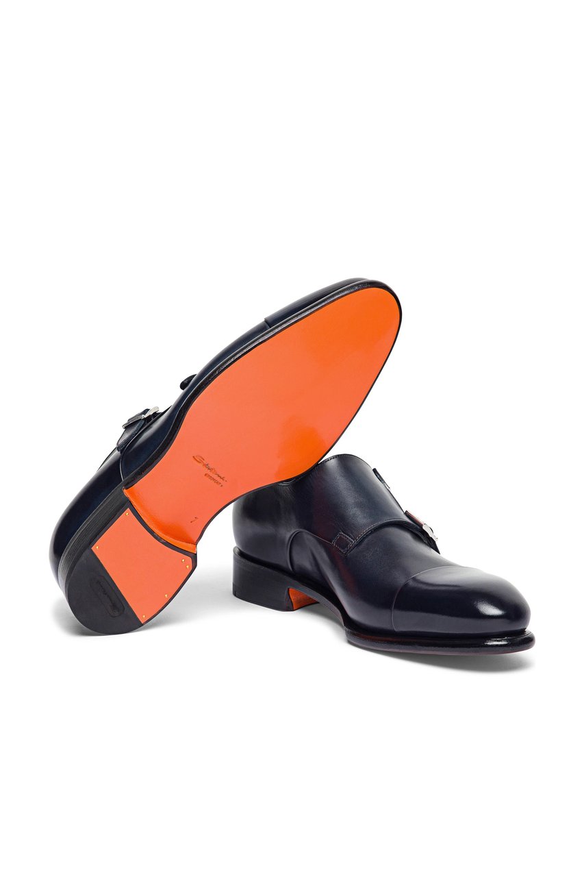 Santoni Double-Buckle Goodyear Hand-Antiqued Shoes Zwart