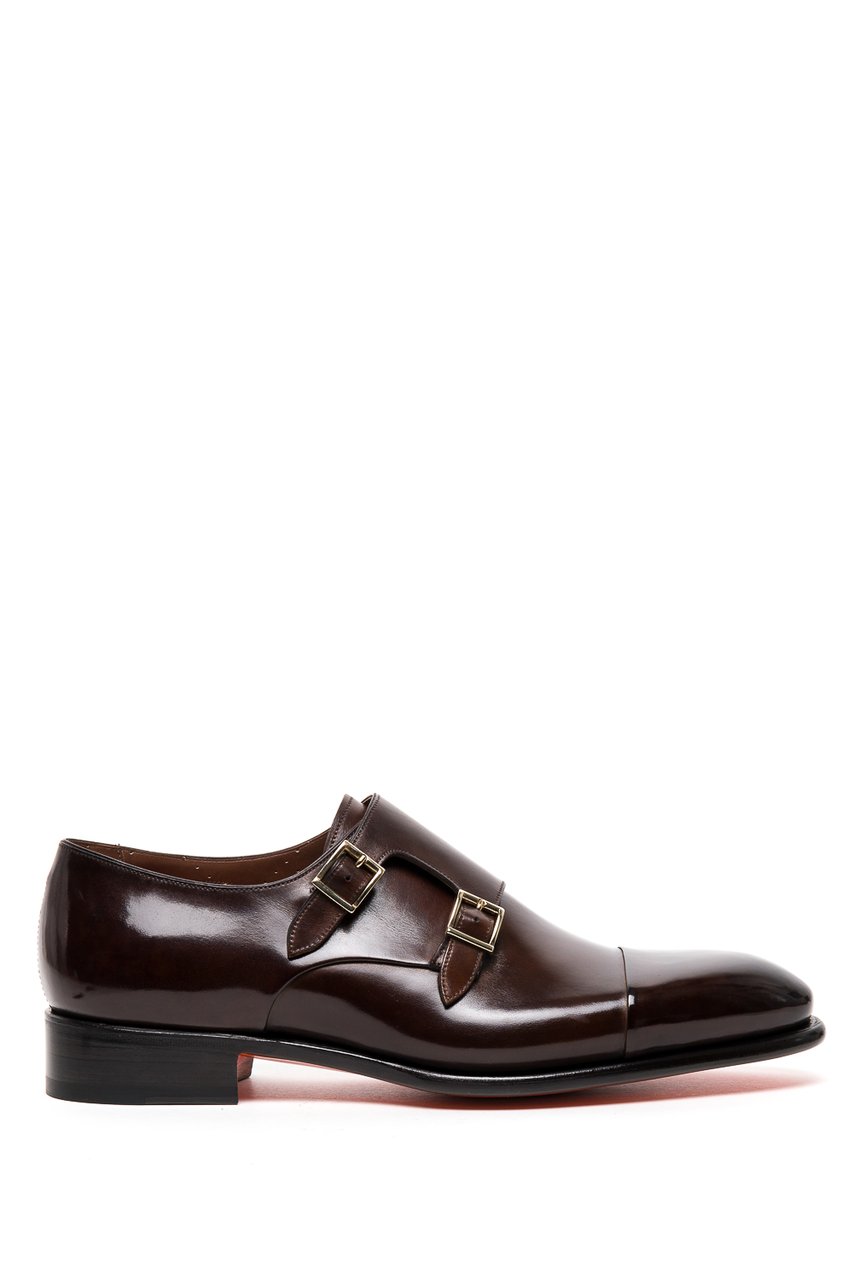 Santoni Goodyear Double Buckle Leather Shoes Zwart