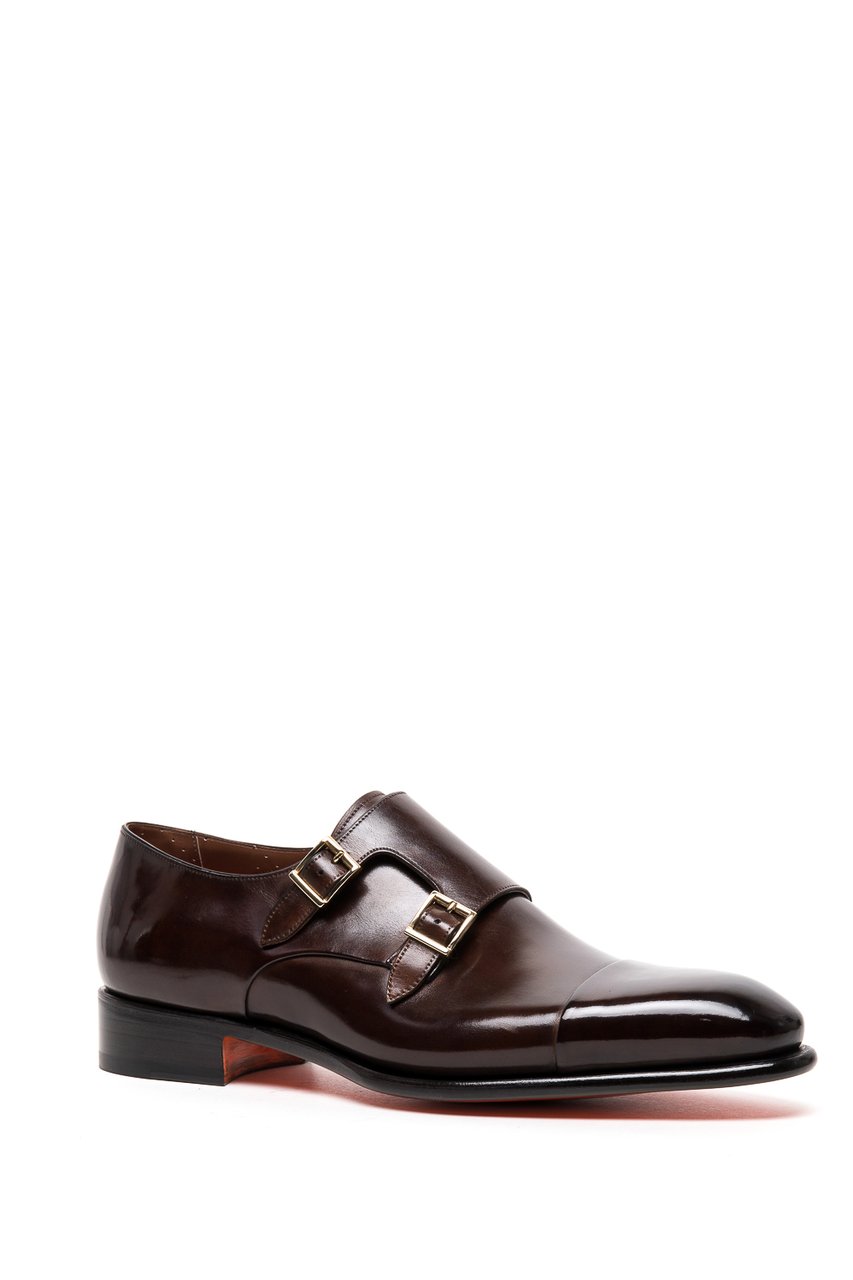 Santoni Goodyear Double Buckle Leather Shoes Zwart