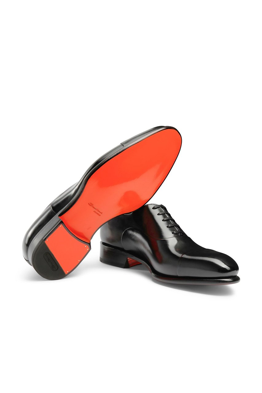 Santoni Isaac Model Antiqued Leather Oxford Shoes Zwart