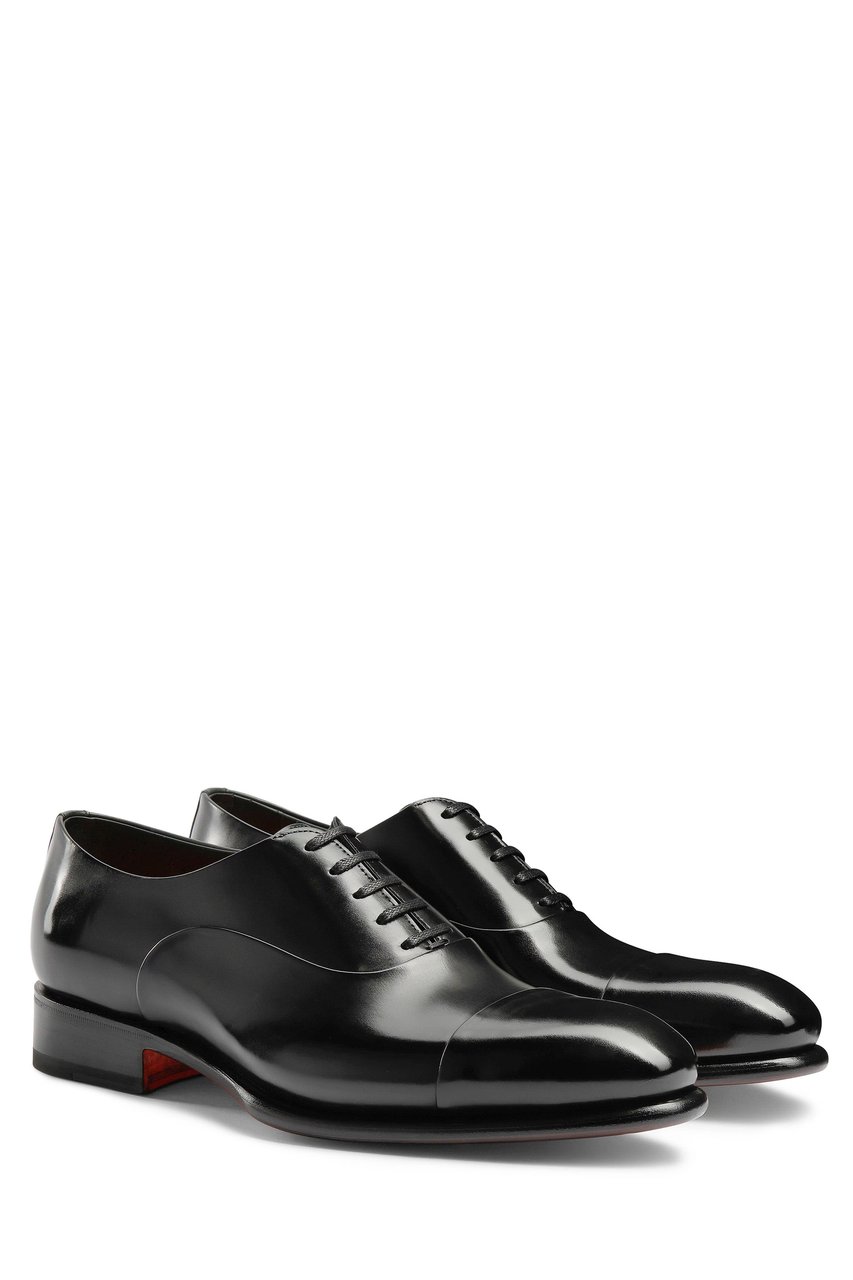 Santoni Isaac Model Antiqued Leather Oxford Shoes Zwart