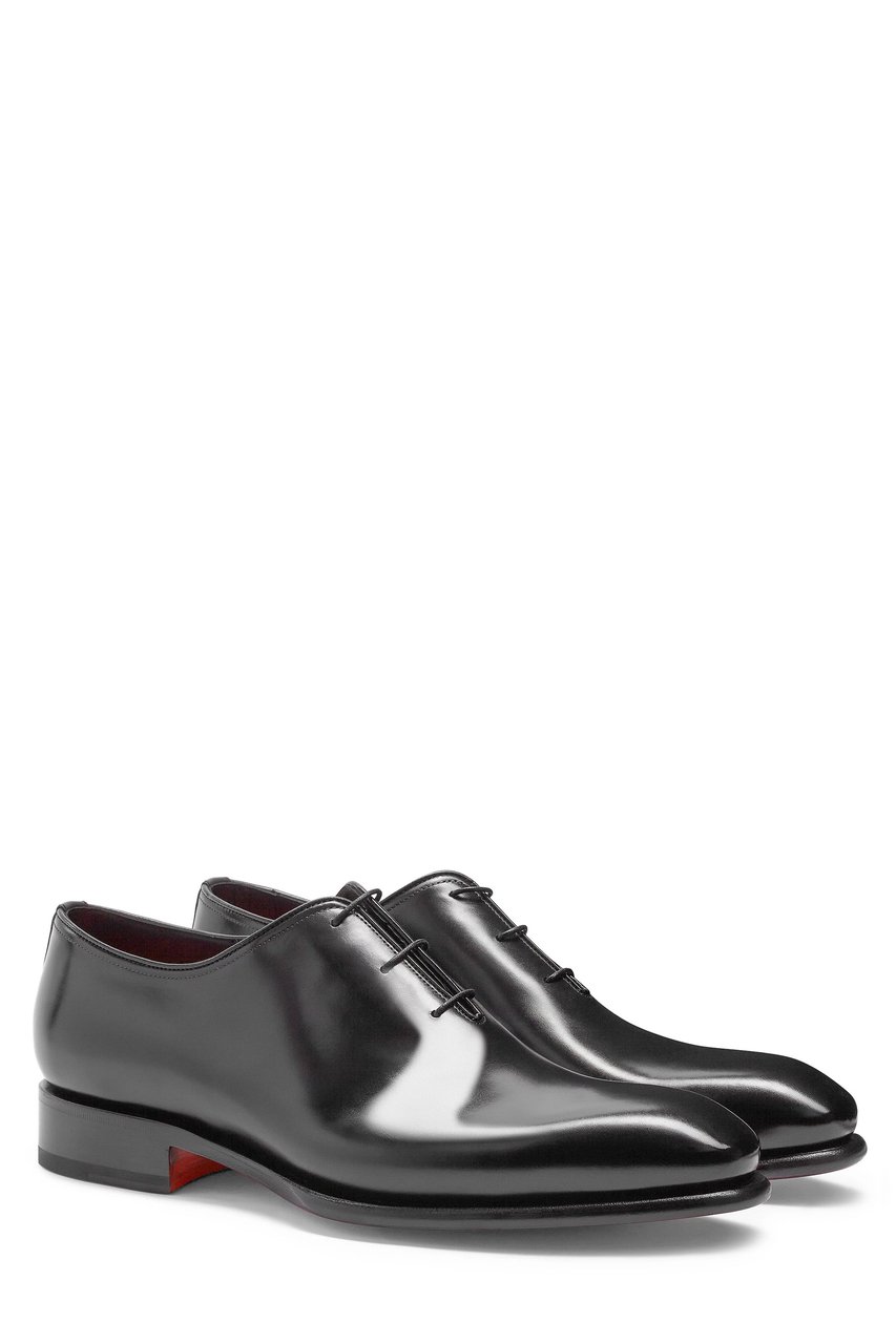 Santoni Antiqued Leather Oxford Shoes Zwart