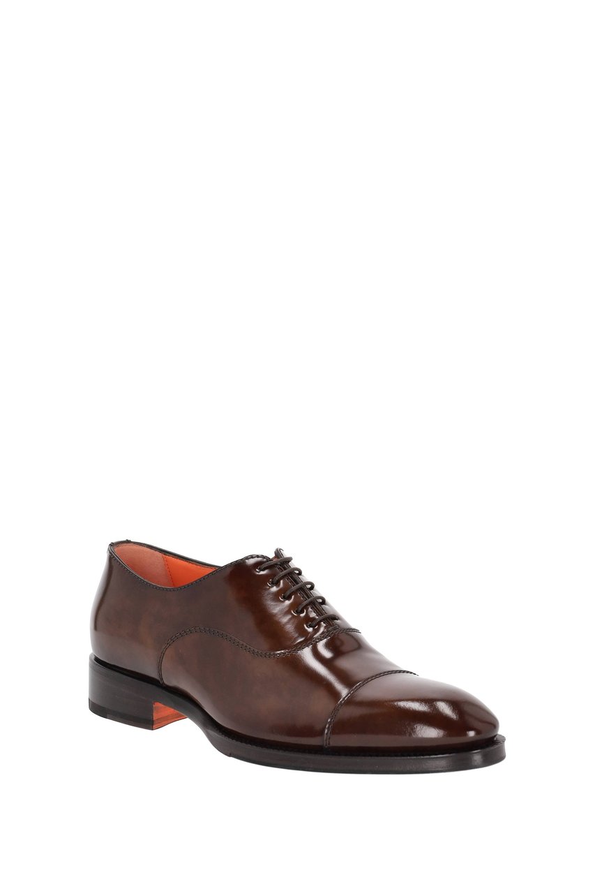 Santoni Brushed Calf Leather Lace-Ups Zwart
