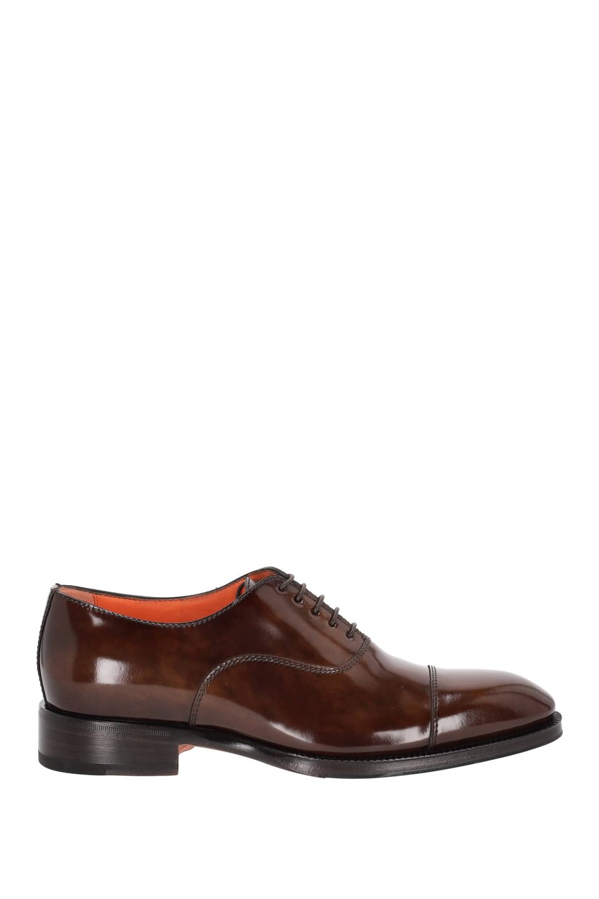 Santoni Brushed Calf Leather Lace-Ups Zwart