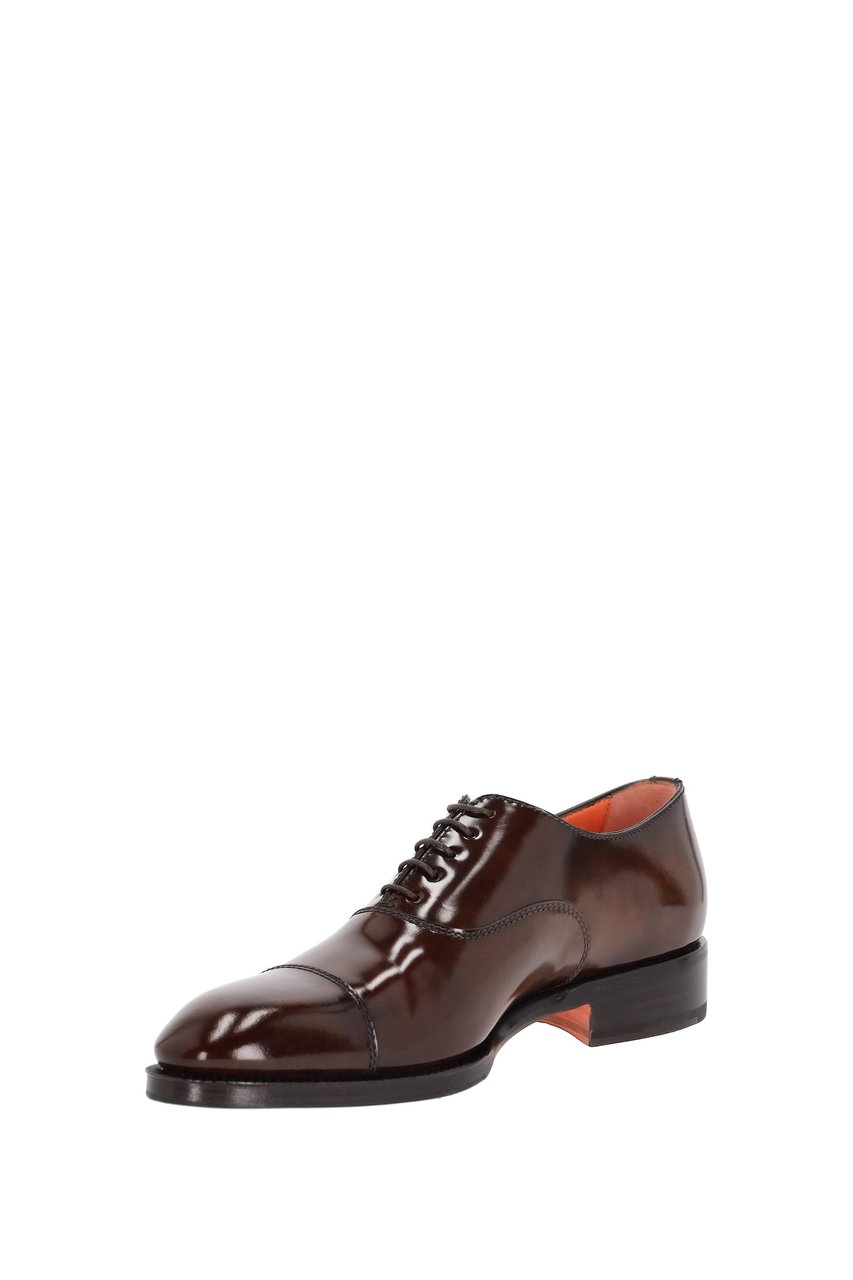 Santoni Brushed Calf Leather Lace-Ups Zwart