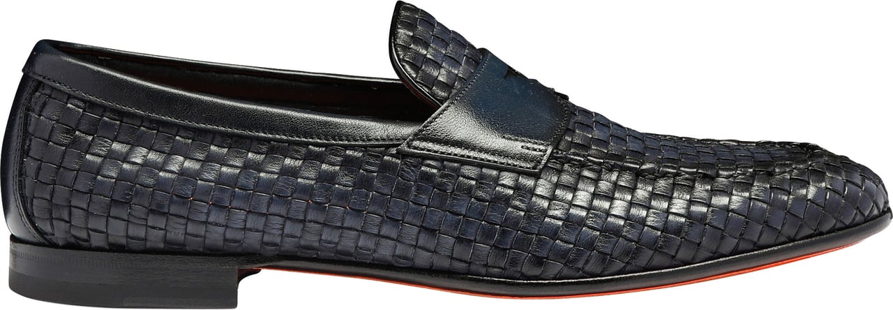 Santoni Men's woven leather loafer Wit