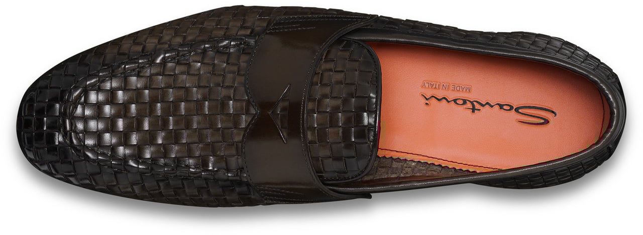 Santoni Men's woven leather loafer Wit
