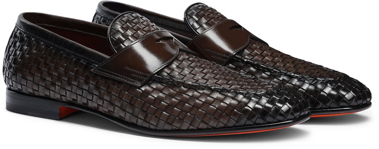 Santoni Men's woven leather loafer Wit