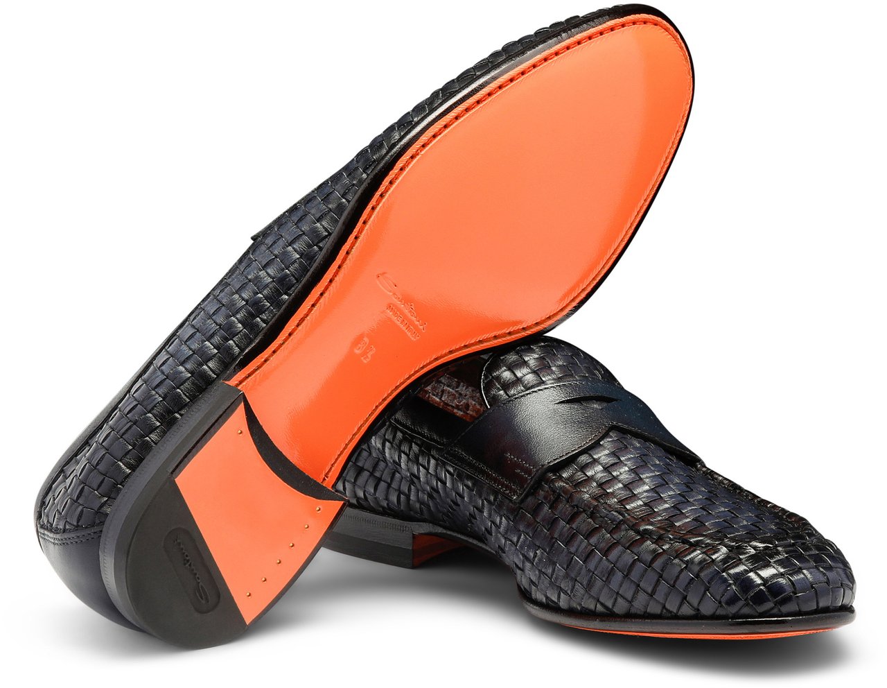 Santoni Men's woven leather loafer Wit