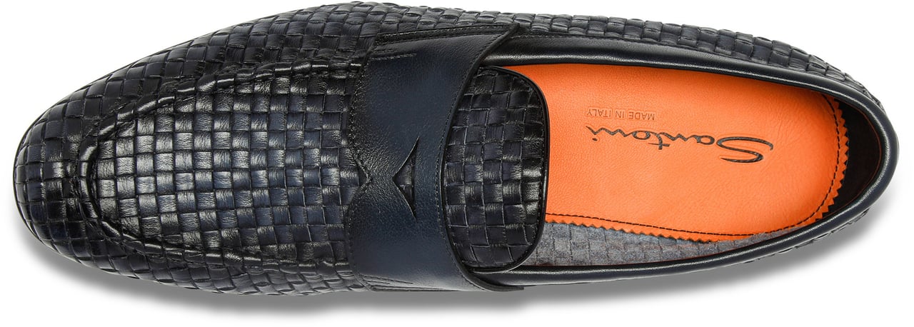 Santoni Men's woven leather loafer Wit
