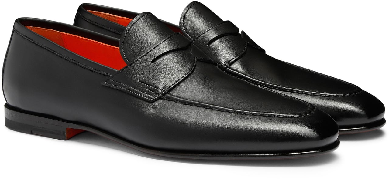Santoni Men's polished leather penny loafer Wit