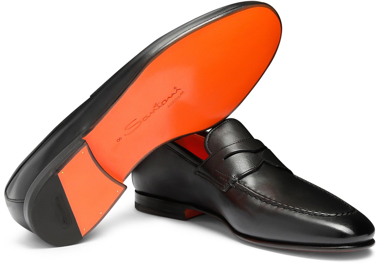 Santoni Men's polished leather penny loafer Wit