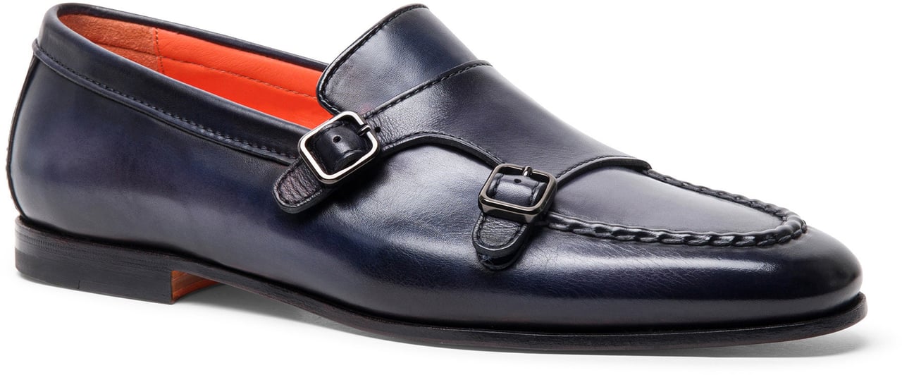 Santoni Men's leather doublebuckle loafer Wit
