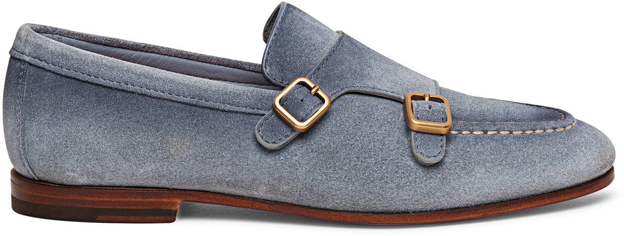 Santoni Men's suede doublebuckle loafer Wit