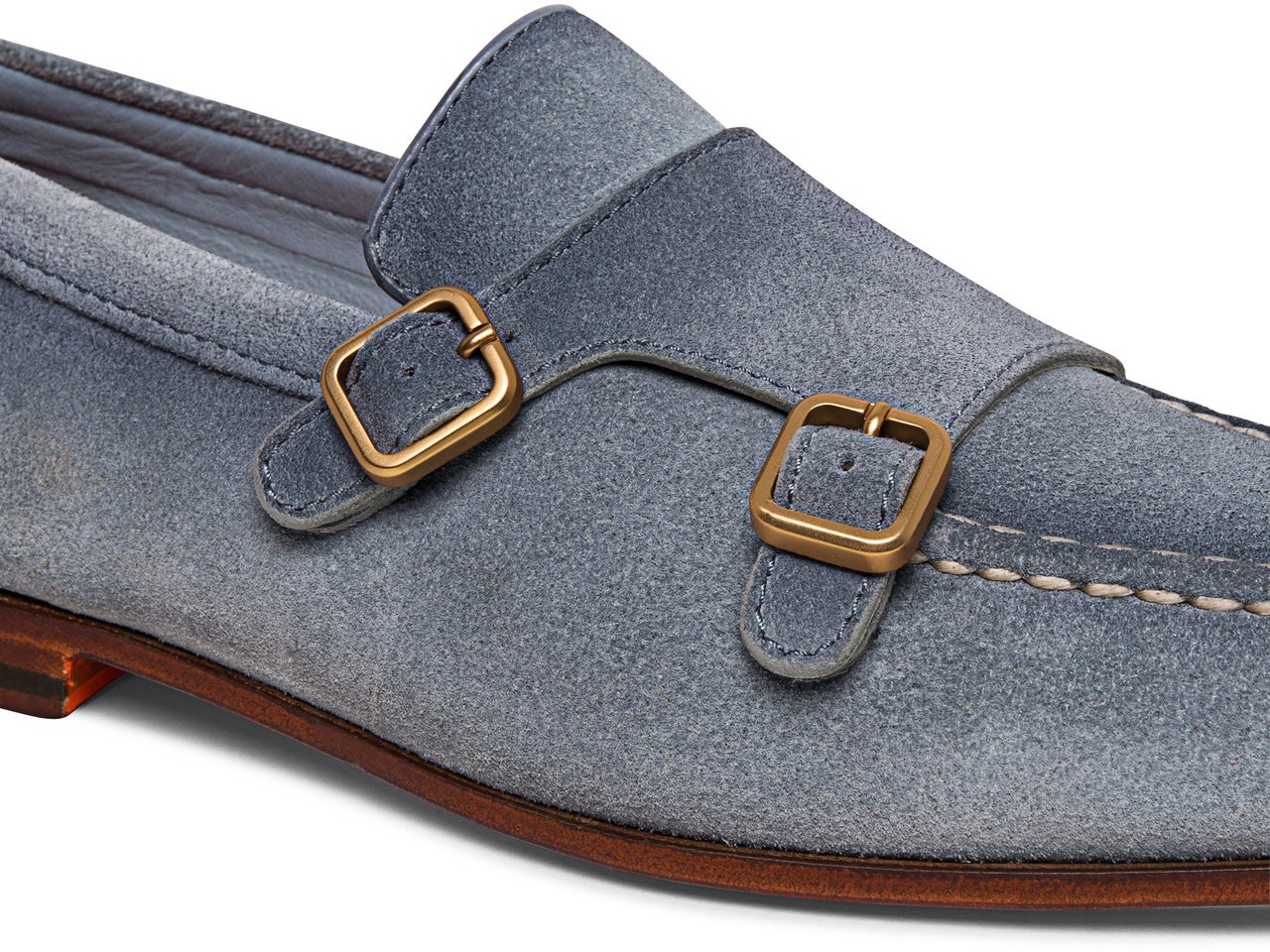 Santoni Men's suede doublebuckle loafer Wit