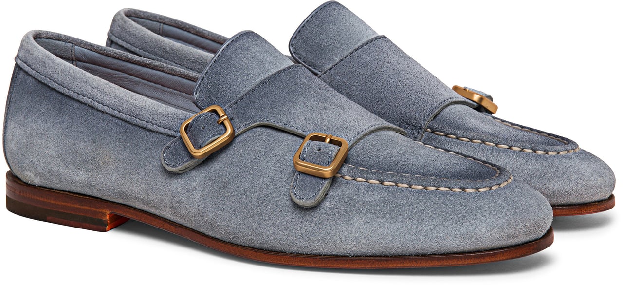 Santoni Men's suede doublebuckle loafer Wit