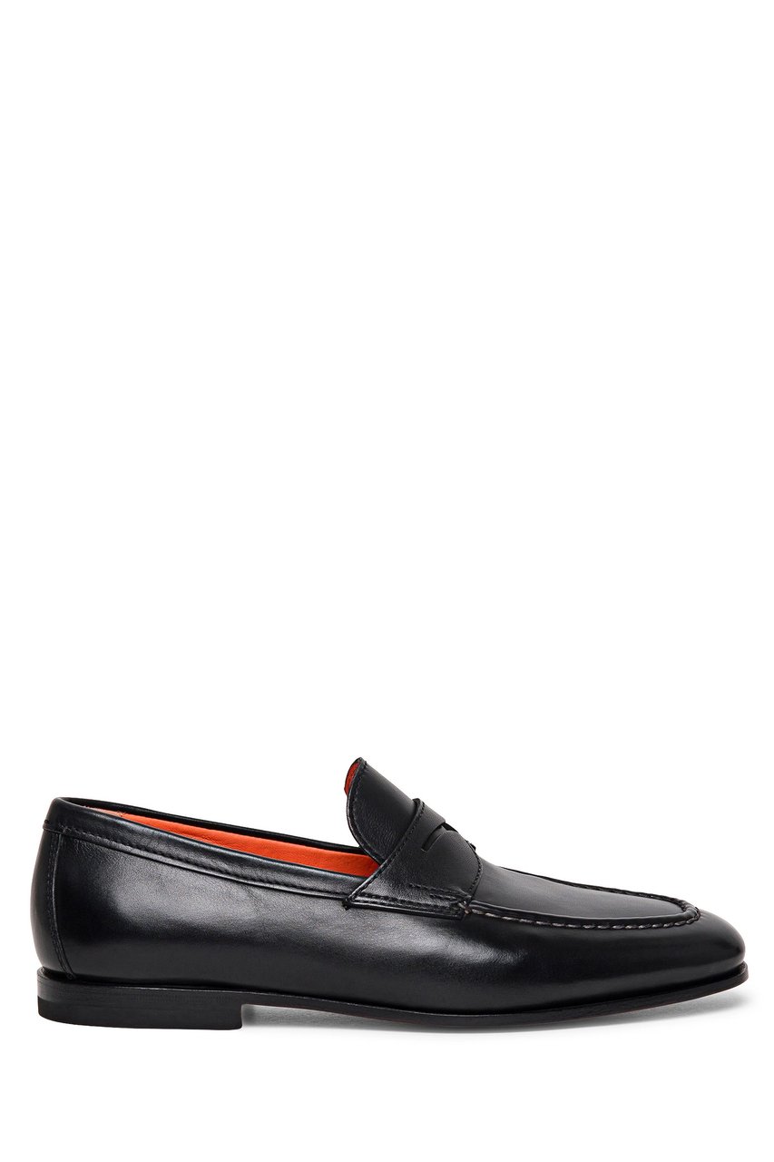 Santoni Leather Penny Loafers Zwart