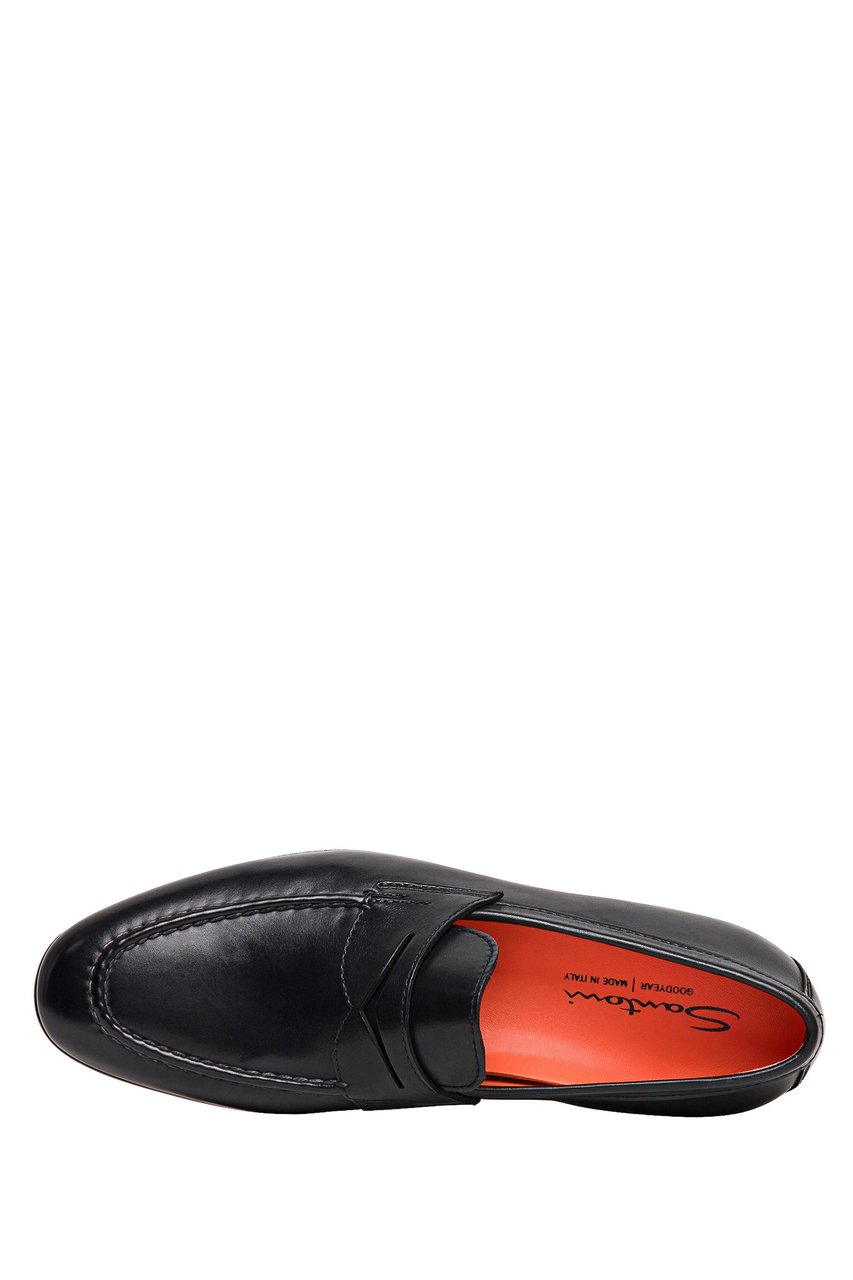 Santoni Leather Penny Loafers Zwart