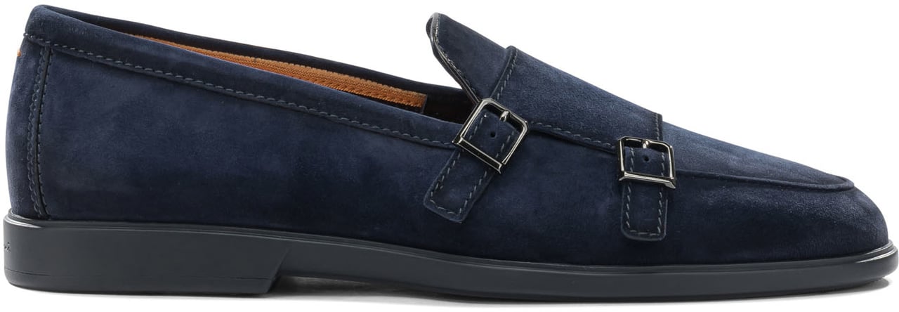 Santoni Suede double buckle loafers Blauw