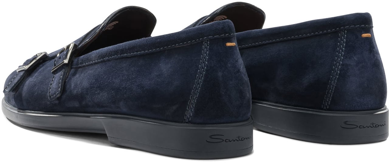 Santoni Suede double buckle loafers Blauw