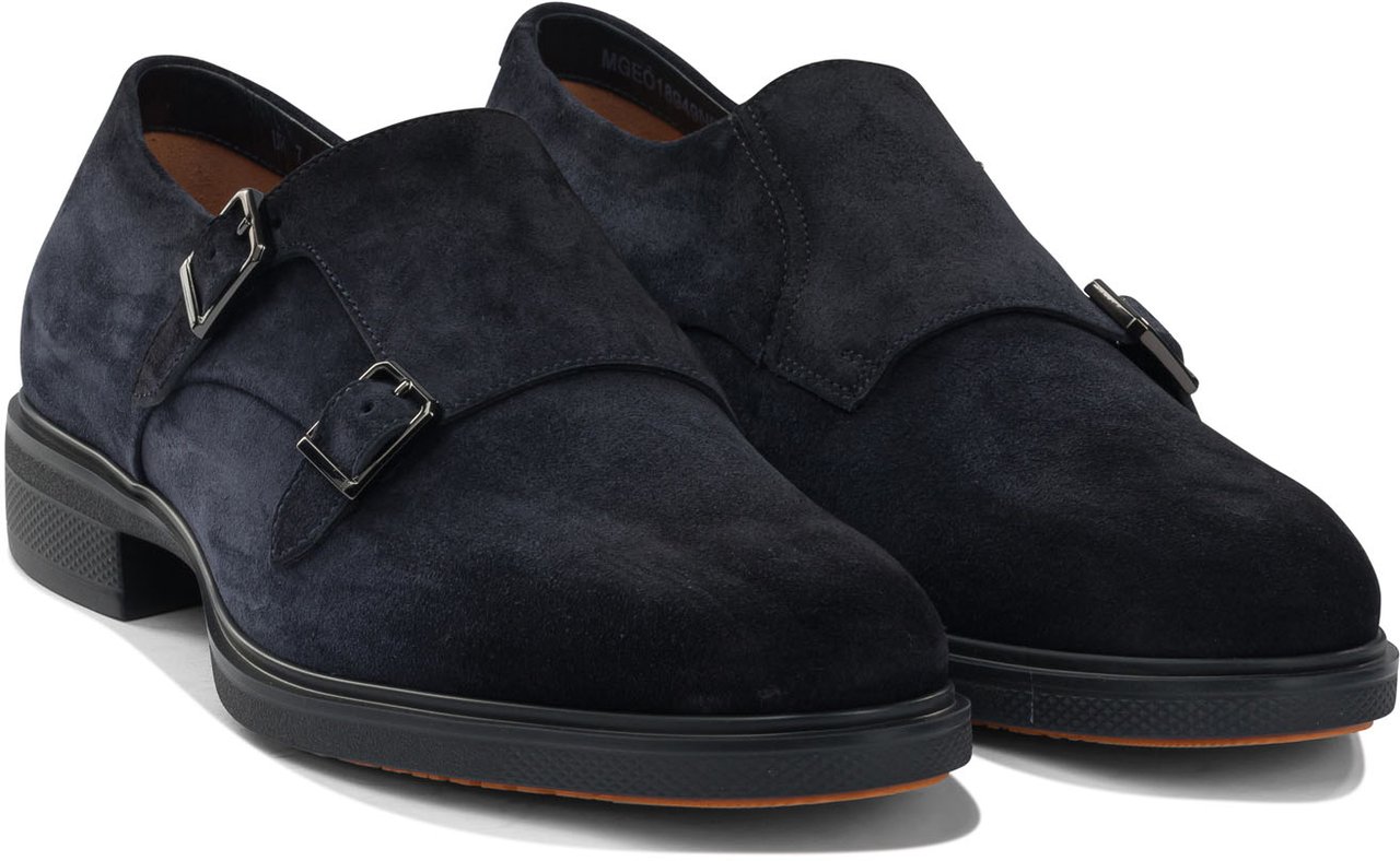 Santoni Suede double buckle loafers Blauw