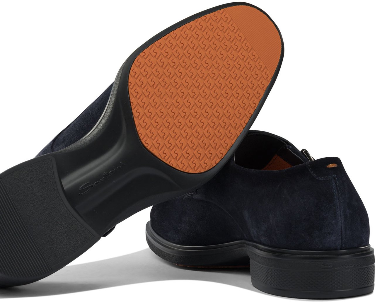 Santoni Suede double buckle loafers Blauw